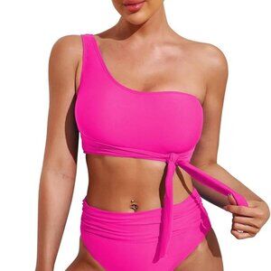 Pink Queen Women's One Shoulder High Waisted Bikini Set
